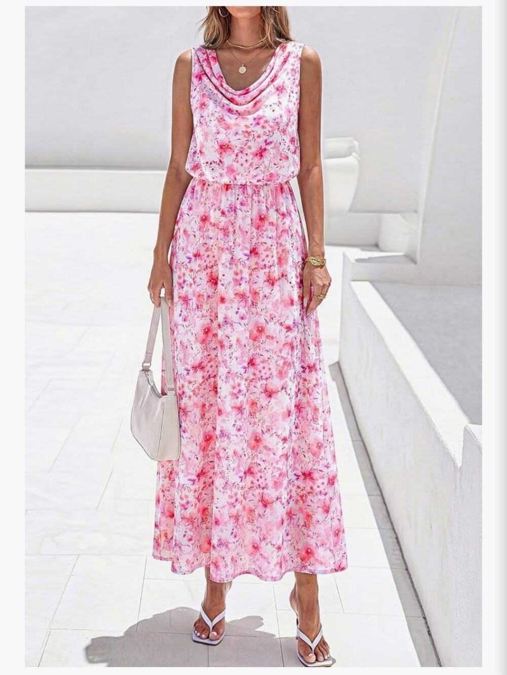 PrettyGarden Floral Cowl Neck Dress